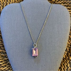 Accessory Label Pink Pendent Silver Tone Necklace